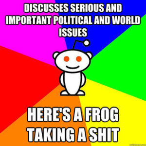 Reddit alien discussing the politial advantages of a frog taking a shit